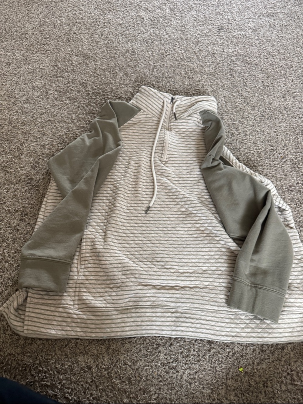 Maurices Olive Green Sleeve Striped Cream Pullover Hoodie